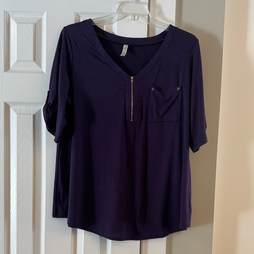 Perseption Deep Purple Zippered Blouse
